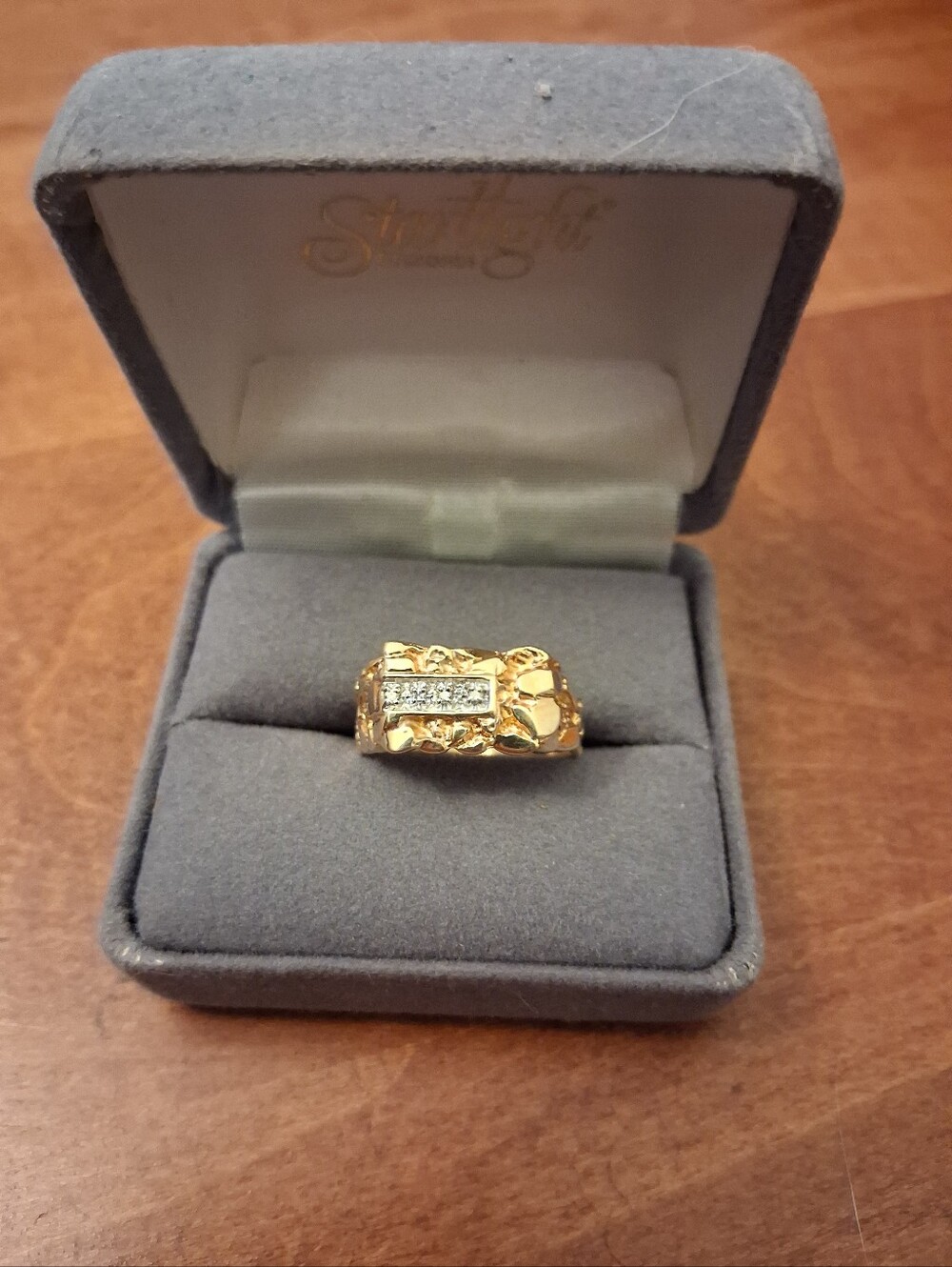 Mens 10k Gold Solid Diamond Nugget Ring